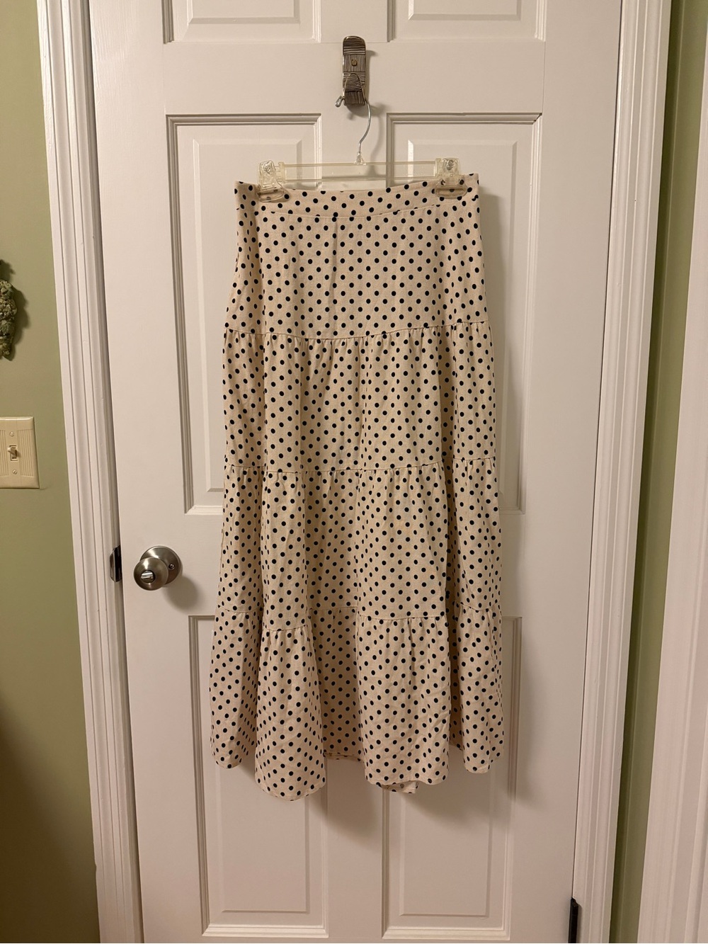 Linen and Cotton Polka Dot Tiered Midi Skirt